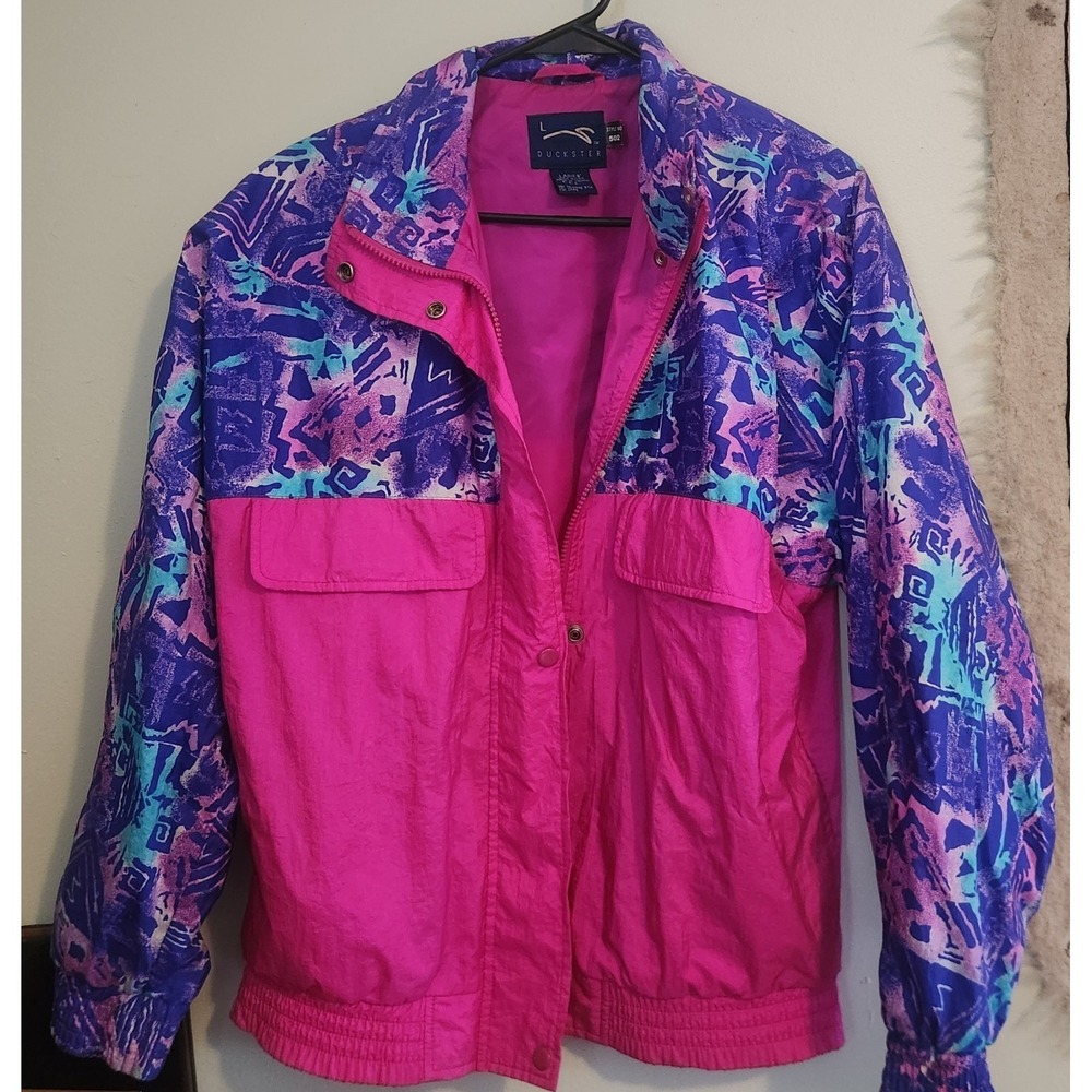 Vintage Duckster Neon Pink And‎ Purple Womens Jacket Size Large Made In Taiwan